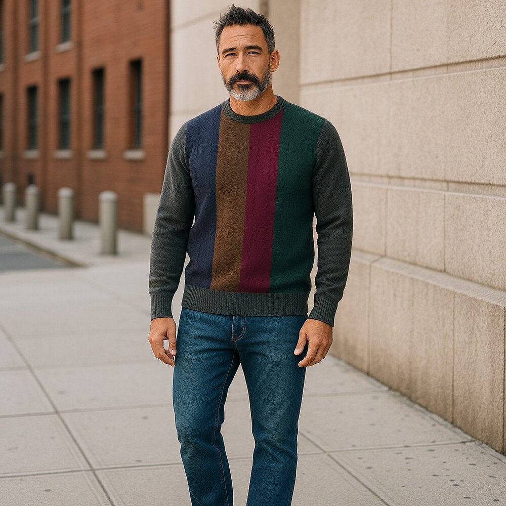 J.crew Rugged Merino Wool Blend Long Sleeve Multi Color Sweater For Men Size L